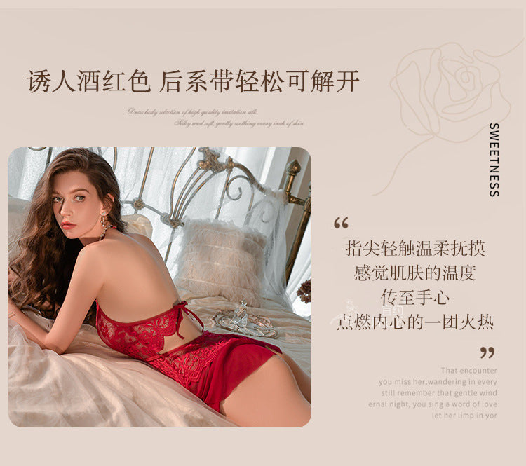Yiyue Sexy Lingerie Lace Halter Temptation Bodysuit Women Open Crotch Uniform No-Remove Pajama Set1062