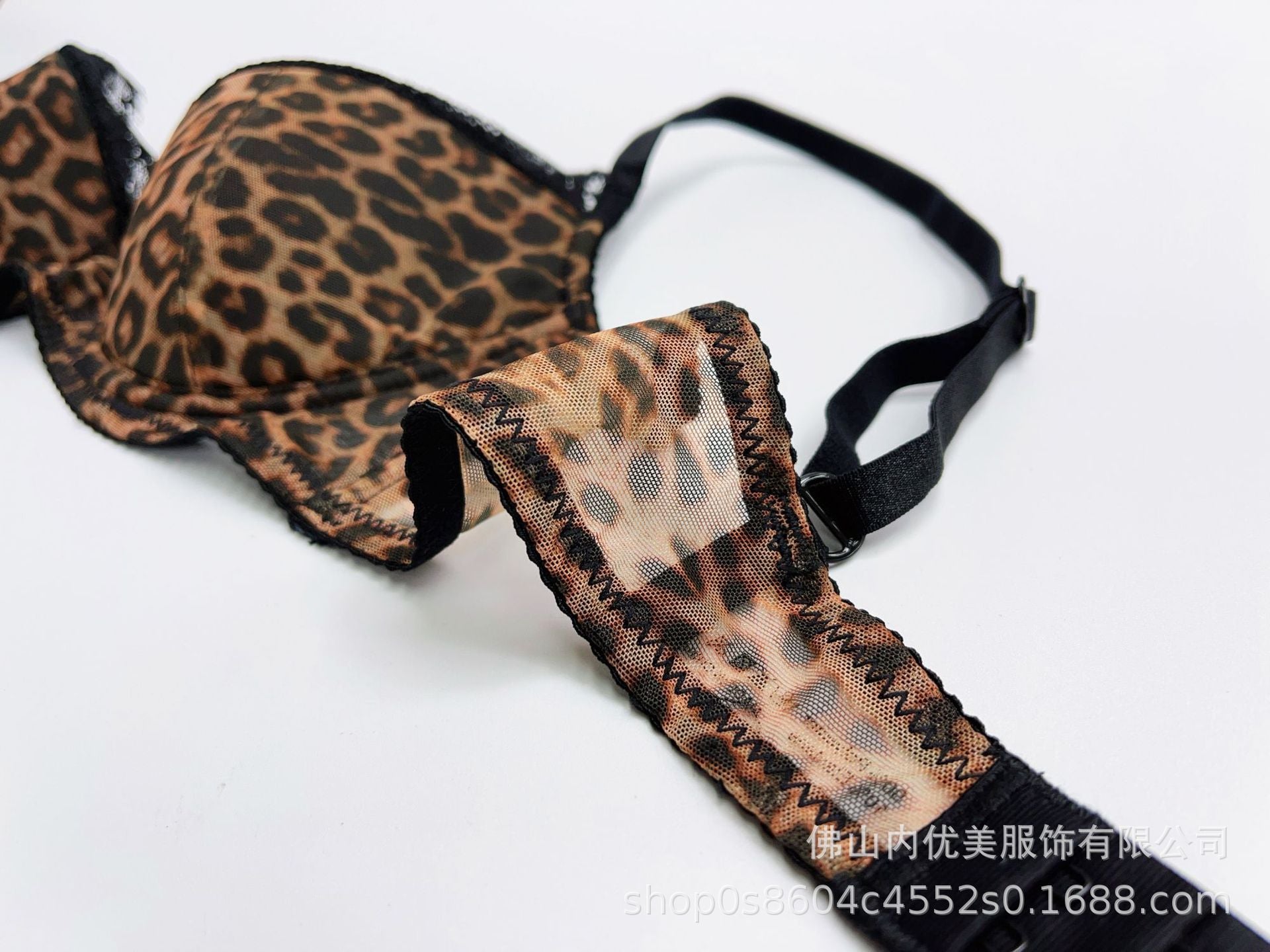 Foreign Trade European and American French Style Lingerie Sexy Lace Leopard Print See-through Temptation Big Chest Minimizer Push-up Bra Set