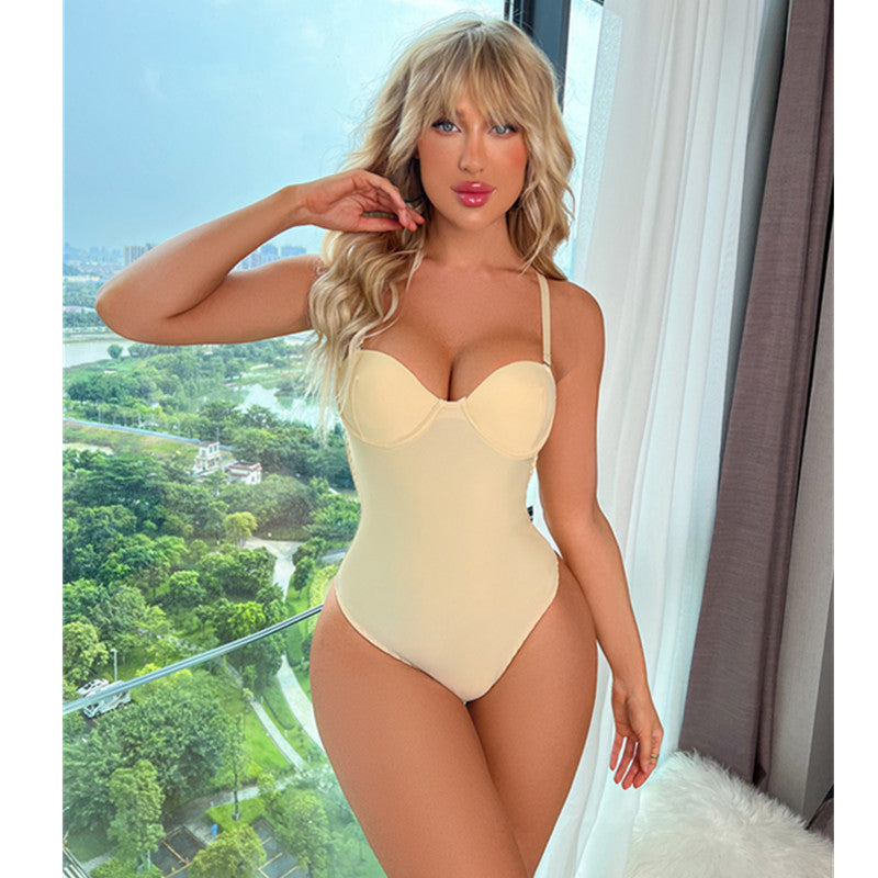 European and American Style Tight-Fitting Bodysuit Deep V Backless Tummy Control Invisible Strap Bra Shapewear Evening Dress Body Shaper