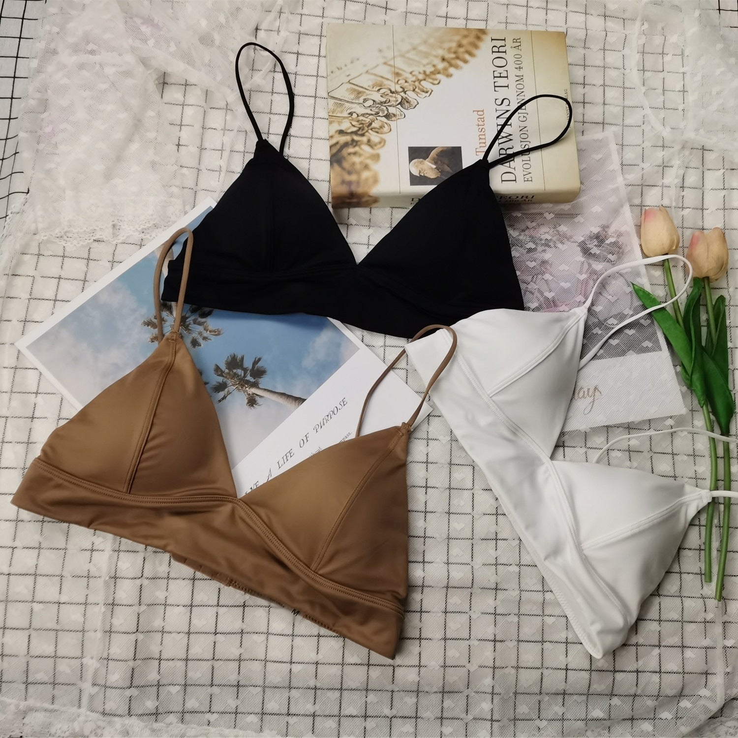 Hot-Selling French Style Sexy Lingerie for Women, Wireless Thin Triangle Cup, Small Chest Push-Up, Smooth Back Bra Wholesale