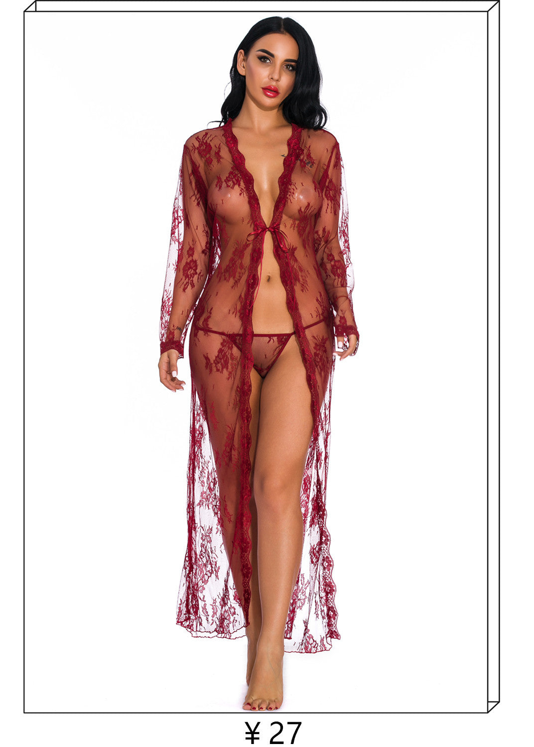 Autumn New Cross-Border Sexy Lingerie Temptation Mesh Nightdress Lace Transparent Women's Long Dress Homewear
