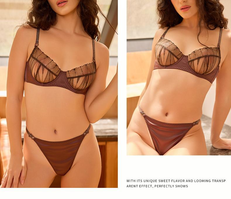 Cross-Border European and American Style Sexy Lingerie for Women Ultra-Thin See-Through Lace Patchwork Large Bust Minimizer Anti-Sagging Bra Set
