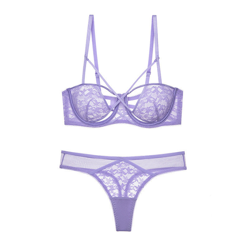 French Style Sexy Lingerie for Women Pure Desire Strap Design Bubble Fabric Breathable Lingerie Set Small Chest Enhancing Push-Up Bra