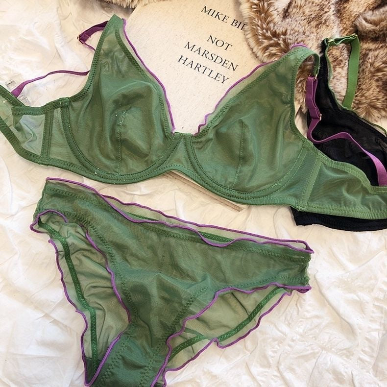 Cross-Border Hot-Selling Sexy Lingerie Ultra-Thin Mesh Large Bust Minimizer Side Breast Collection Anti-Sagging Bra Sexy Lingerie Set