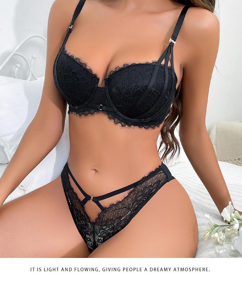European and American Sexy Lingerie Eyelash Lace Small Chest Enhancing Push-Up Bra Anti-Sagging Side Breast Collection Bra Set