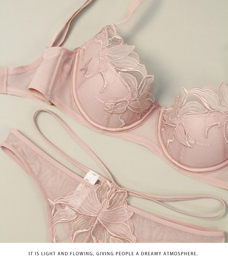 Cross-Border Sexy Lace Embroidery Underwear Summer Thin Cotton Large Bust Minimizing French Style Underwear Anti-Sagging Plus Size Bra