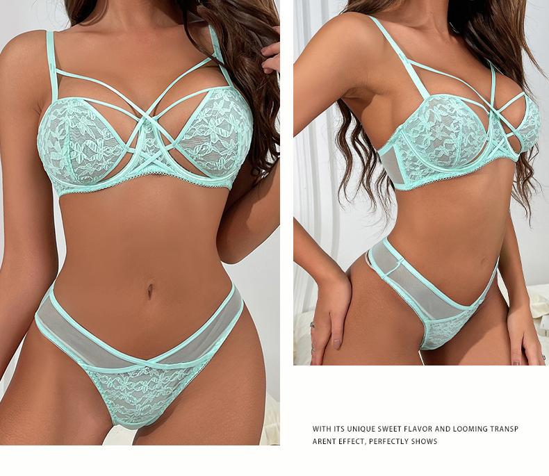 French Style Sexy Lingerie for Women Pure Desire Strap Design Bubble Fabric Breathable Lingerie Set Small Chest Enhancing Push-Up Bra