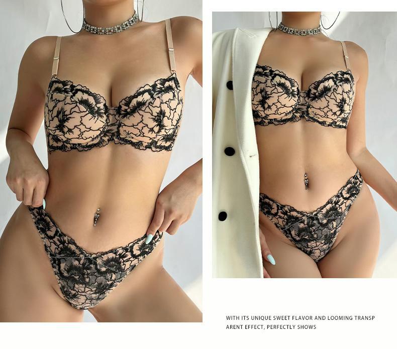 Cross-Border European and American Sexy Lingerie French Style Thin Jacquard Embroidery Lace Lingerie Large Bust Minimizer Anti-Sagging Bra