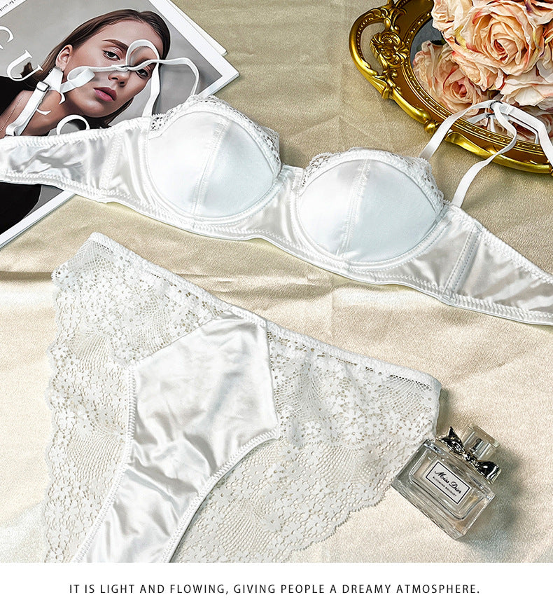 Cross-Border European and American Style French Lingerie Women Sexy Thin Lace Satin Bra Large Bust Minimizer Anti-Sagging Bra Set