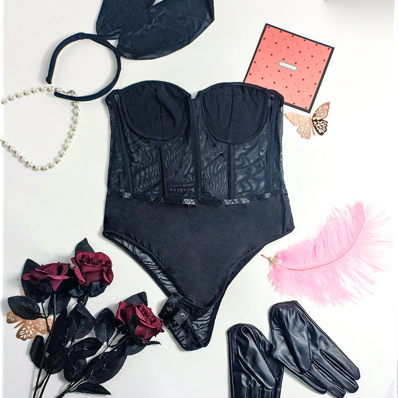 European and American Cross-Border Party Bunny Girl Underwire Push-Up Boned Slim Fit See-Through Sexy Bodysuit Four-Piece Set In Stock
