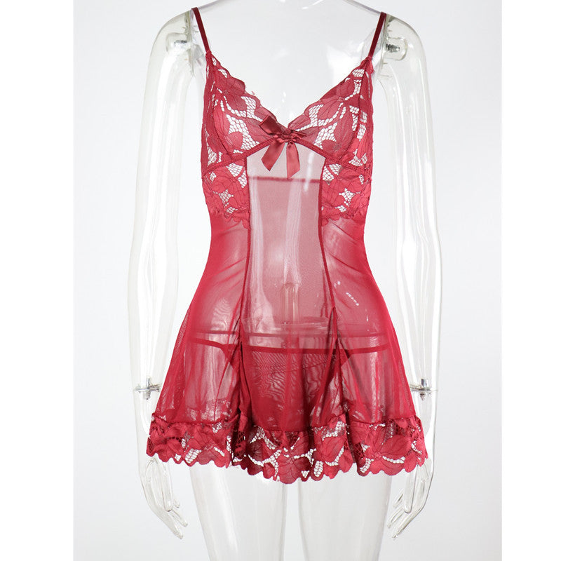 New Sexy Lingerie Temptation See-through Mesh Hollow Out Hot Backless Camisole Dress Uniform Set In Stock