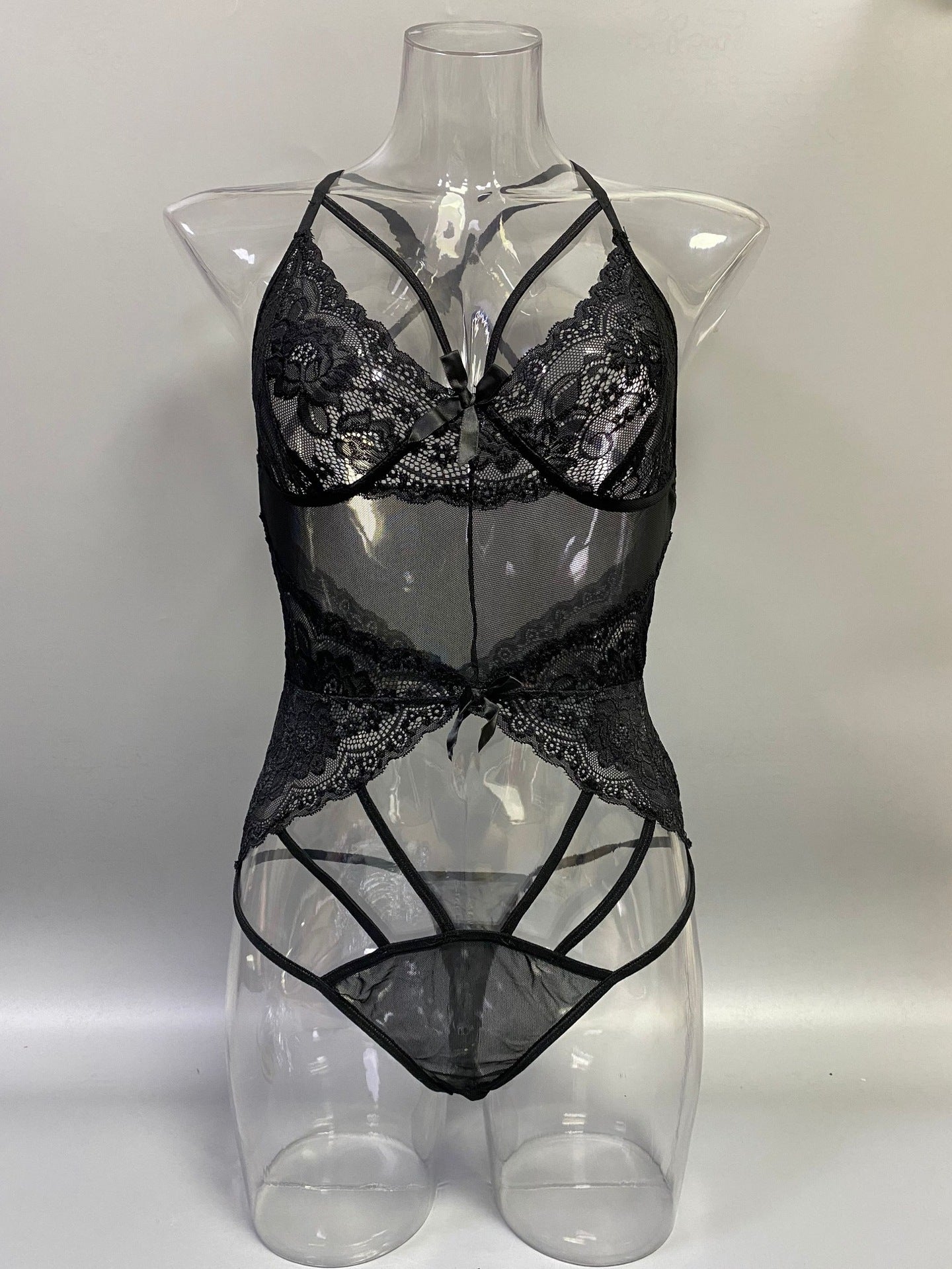 2022Cross-Border New Style Foreign Trade European and American Sexy Women Lace Mesh Splicing Bodysuit Lingerie Set In Stock