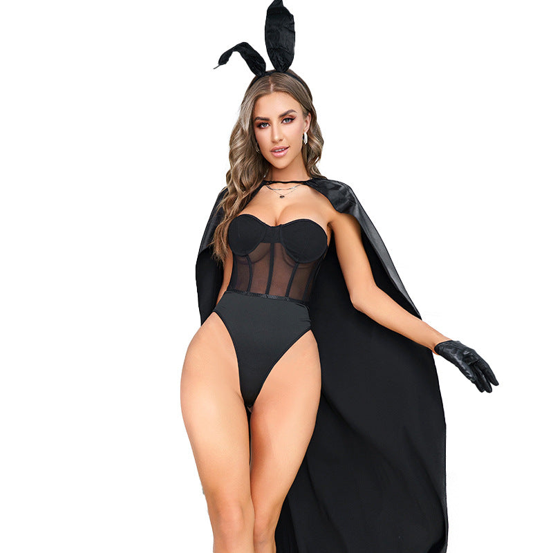 European and American Cross-Border Party Bunny Girl Underwire Push-Up Boned Slim Fit See-Through Sexy Bodysuit Four-Piece Set In Stock