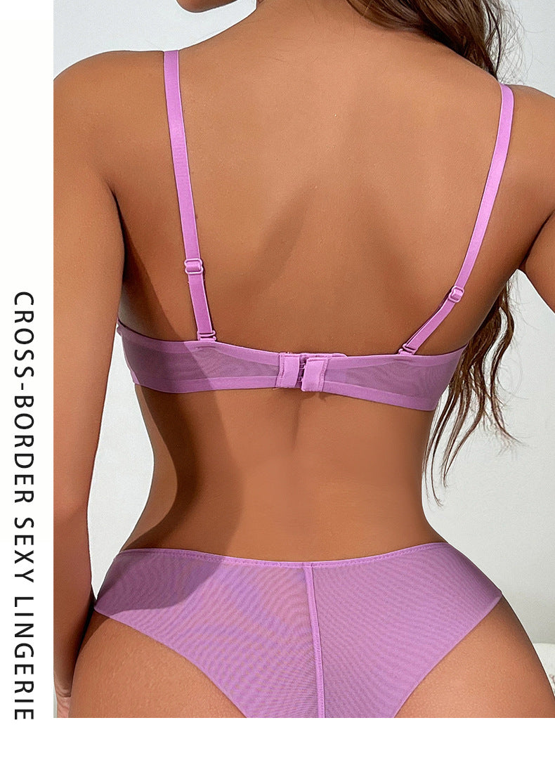 Cross-Border French Lace Lingerie Sexy Honeycomb Pattern Ultra-Thin Soft Underwire Bra Large Bust Minimizer Plus Size Bra Set